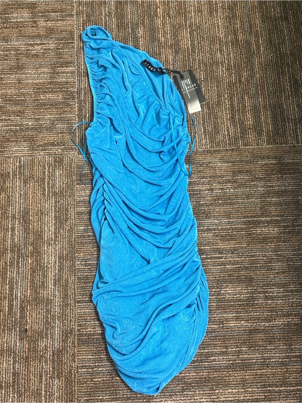 Lioness The Goddess Mini Dress One-Shoulder Blue Ruched Bodycon Dress - Picture 5 of 9